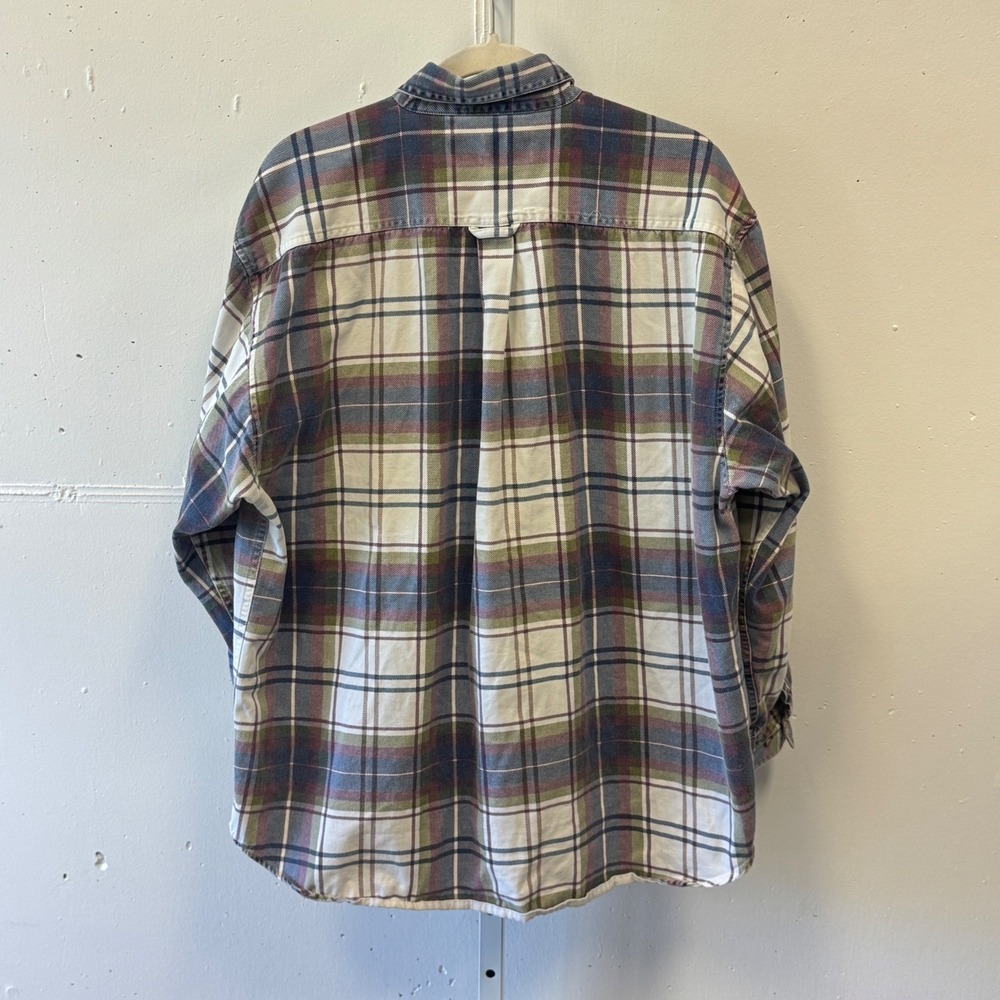 Vintage World Island Men's XL Plaid Button Down Shirt Blue Cotton Long Sleeve - Picture 2 of 8